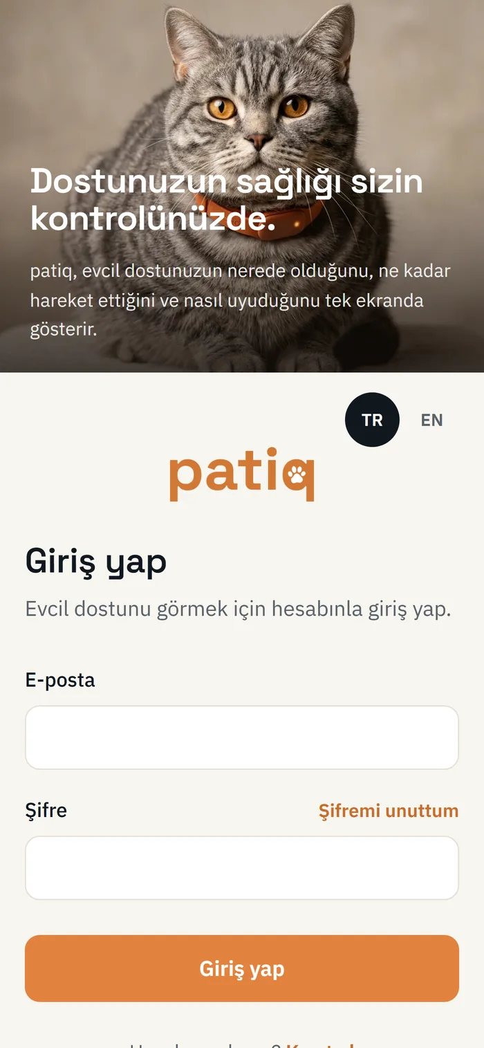 patiq uygulamasının telefondaki giriş ekranı